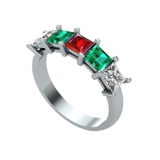 Edda 5 Taşlı Yüzük - Garnet, yeşil kuvars ve swarovski 8 ayar beyaz altın yüzük #gcbo2b
