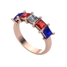 Edda 5 Taşlı Yüzük - Pırlanta, garnet ve lab safir 14 ayar rose altın yüzük (0.39 karat) #gi3xyd