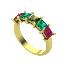 Edda 5 Taşlı Yüzük - Peridot, yeşil kuvars ve rodolit garnet 8 ayar altın yüzük #h08ouy