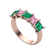 Edda 5 Taşlı Yüzük - Kök zümrüt, pembe kuvars ve yeşil kuvars 18 ayar rose altın yüzük #h2era9