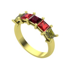 Edda 5 Taşlı Yüzük - Kök yakut, garnet ve peridot 14 ayar altın yüzük #h8slxv