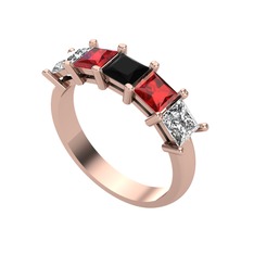 Edda 5 Taşlı Yüzük - Siyah zirkon, garnet ve swarovski 8 ayar rose altın yüzük #he2txy