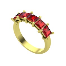 Edda 5 Taşlı Yüzük - Garnet 14 ayar altın yüzük #hi37xn