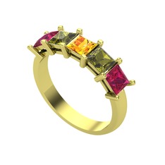 Edda 5 Taşlı Yüzük - Sitrin, peridot ve rodolit garnet 14 ayar altın yüzük #hpnu5