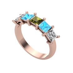 Edda 5 Taşlı Yüzük - Peridot, akuamarin ve beyaz zirkon 14 ayar rose altın yüzük #i154f6