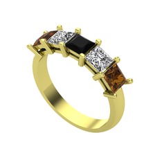 Siyah zirkon, swarovski ve dumanlı kuvars 14 ayar altın yüzük