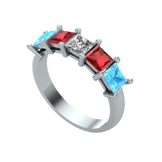 Beyaz zirkon, garnet ve akuamarin 18 ayar beyaz altın yüzük