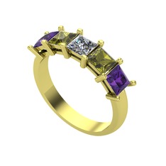 Edda 5 Taşlı Yüzük - Pırlanta, peridot ve ametist 8 ayar altın yüzük (0.39 karat) #i808of