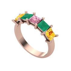 Edda 5 Taşlı Yüzük - Pembe kuvars, kök zümrüt ve sitrin 925 ayar rose altın kaplama gümüş yüzük #ip38b