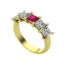 Rodolit garnet, swarovski ve beyaz zirkon 14 ayar altın yüzük