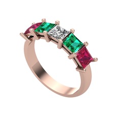 Swarovski, yeşil kuvars ve rodolit garnet 18 ayar rose altın yüzük