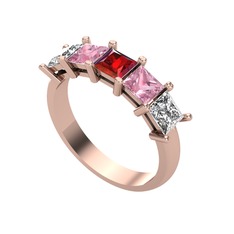 Edda 5 Taşlı Yüzük - Garnet, pembe kuvars ve beyaz zirkon 925 ayar rose altın kaplama gümüş yüzük #j6wprw