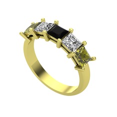 Edda 5 Taşlı Yüzük - Siyah zirkon, swarovski ve peridot 8 ayar altın yüzük #jaqt36