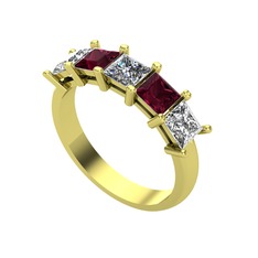 Pırlanta, kök yakut ve swarovski 14 ayar altın yüzük (0.39 karat)