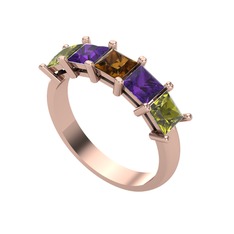 Edda 5 Taşlı Yüzük - Dumanlı kuvars, ametist ve peridot 14 ayar rose altın yüzük #jql1l3