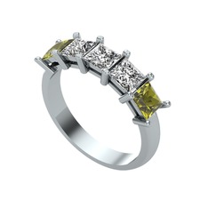 Edda 5 Taşlı Yüzük - Swarovski ve peridot 8 ayar beyaz altın yüzük #juskyr
