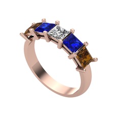 Swarovski, lab safir ve dumanlı kuvars 14 ayar rose altın yüzük