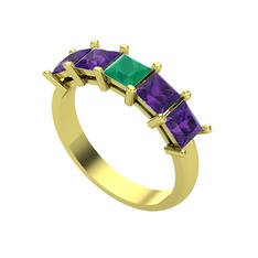 Edda 5 Taşlı Yüzük - Kök zümrüt ve ametist 14 ayar altın yüzük #k2q4fu