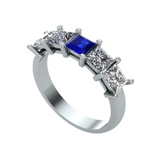 Lab safir, pırlanta ve swarovski 14 ayar beyaz altın yüzük (0.78 karat)
