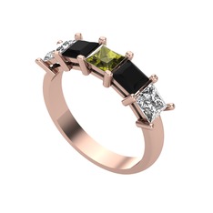 Peridot, siyah zirkon ve swarovski 14 ayar rose altın yüzük