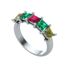 Rodolit garnet, yeşil kuvars ve peridot 18 ayar beyaz altın yüzük