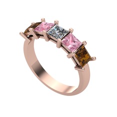 Edda 5 Taşlı Yüzük - Pırlanta, pembe kuvars ve dumanlı kuvars 14 ayar rose altın yüzük (0.39 karat) #kmdchz