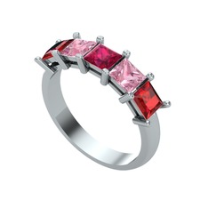 Edda 5 Taşlı Yüzük - Rodolit garnet, pembe kuvars ve garnet 8 ayar beyaz altın yüzük #kpuo9k