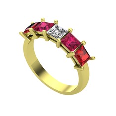Edda 5 Taşlı Yüzük - Beyaz zirkon, rodolit garnet ve garnet 18 ayar altın yüzük #kwyr6a