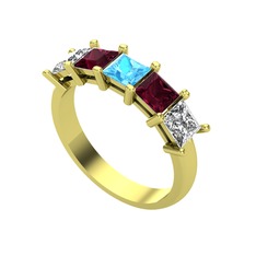 Akuamarin, kök yakut ve swarovski 14 ayar altın yüzük
