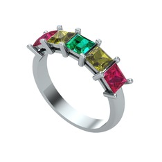 Yeşil kuvars, peridot ve rodolit garnet 8 ayar beyaz altın yüzük