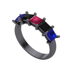 Edda 5 Taşlı Yüzük - Rodolit garnet, siyah zirkon ve lab safir 925 ayar siyah rodyum kaplama gümüş yüzük #l4xjxp
