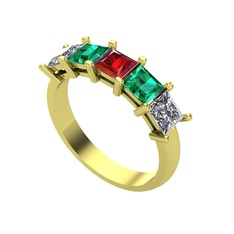 Edda 5 Taşlı Yüzük - Garnet, yeşil kuvars ve pırlanta 8 ayar altın yüzük (0.78 karat) #l5uira