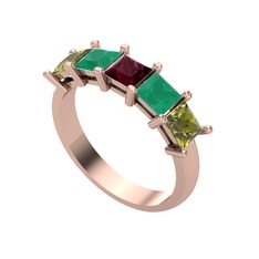 Kök yakut, kök zümrüt ve peridot 8 ayar rose altın yüzük