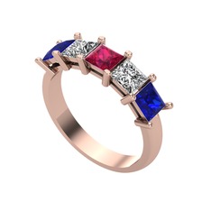 Edda 5 Taşlı Yüzük - Rodolit garnet, swarovski ve lab safir 925 ayar rose altın kaplama gümüş yüzük #lmm6ud