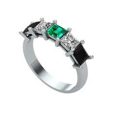 Yeşil kuvars, swarovski ve siyah zirkon 14 ayar beyaz altın yüzük