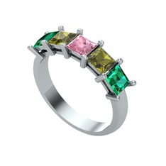 Edda 5 Taşlı Yüzük - Pembe kuvars, peridot ve yeşil kuvars 8 ayar beyaz altın yüzük #lpxtjg