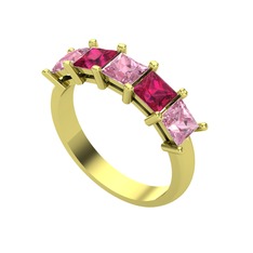 Pembe kuvars ve rodolit garnet 18 ayar altın yüzük