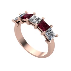 Edda 5 Taşlı Yüzük - Swarovski, kök yakut ve pırlanta 18 ayar rose altın yüzük (0.78 karat) #lugunk