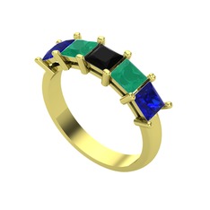 Edda 5 Taşlı Yüzük - Siyah zirkon, kök zümrüt ve lab safir 925 ayar altın kaplama gümüş yüzük #luh91h