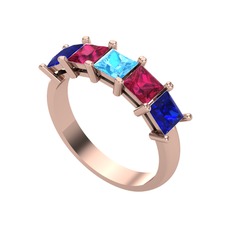 Akuamarin, rodolit garnet ve lab safir 8 ayar rose altın yüzük