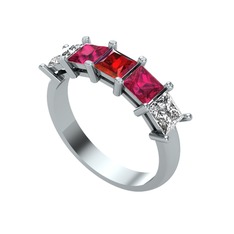 Edda 5 Taşlı Yüzük - Garnet, rodolit garnet ve beyaz zirkon 8 ayar beyaz altın yüzük #mg6fxw