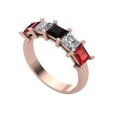 Edda 5 Taşlı Yüzük - Siyah zirkon, beyaz zirkon ve garnet 18 ayar rose altın yüzük #mjg5ab