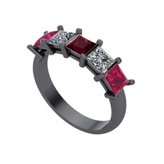 Edda 5 Taşlı Yüzük - Kök yakut, pırlanta ve rodolit garnet 925 ayar siyah rodyum kaplama gümüş yüzük (0.78 karat) #mm9ebv