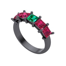 Edda 5 Taşlı Yüzük - Yeşil kuvars ve rodolit garnet 925 ayar siyah rodyum kaplama gümüş yüzük #mr3bb