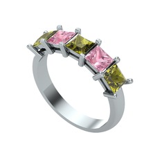 Peridot ve pembe kuvars 925 ayar gümüş yüzük