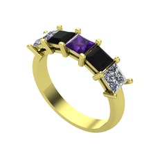 Edda 5 Taşlı Yüzük - Ametist, siyah zirkon ve pırlanta 8 ayar altın yüzük (0.78 karat) #nl2szo