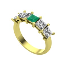 Edda 5 Taşlı Yüzük - Kök zümrüt, beyaz zirkon ve swarovski 8 ayar altın yüzük #nm2bsj