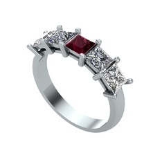 Kök yakut, pırlanta ve swarovski 14 ayar beyaz altın yüzük (0.78 karat)