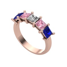Swarovski, pembe kuvars ve lab safir 18 ayar rose altın yüzük