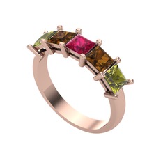 Edda 5 Taşlı Yüzük - Rodolit garnet, dumanlı kuvars ve peridot 18 ayar rose altın yüzük #nvln4m